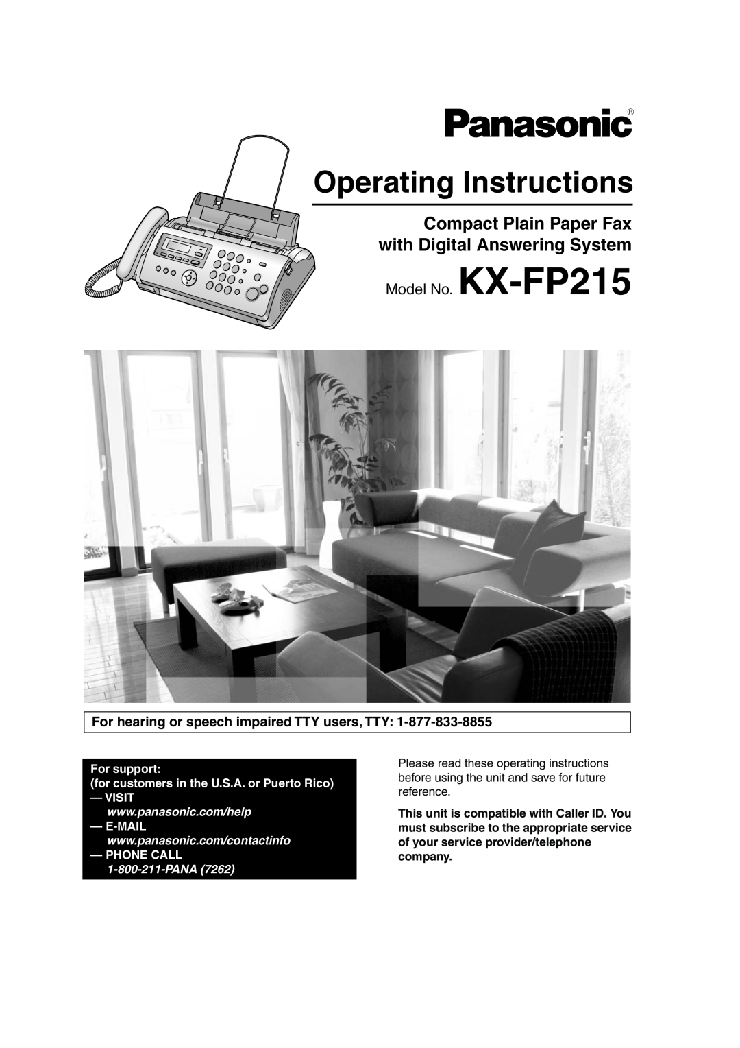 Panasonic KX-FP215 operating instructions Compact Plain Paper Fax with Digital Answering System, Operating Instructions 
