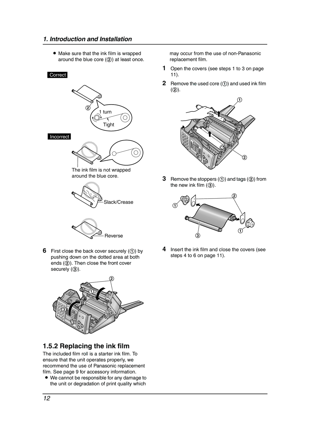 Panasonic KX-FP343AL manual Replacing the ink film, Incorrect 