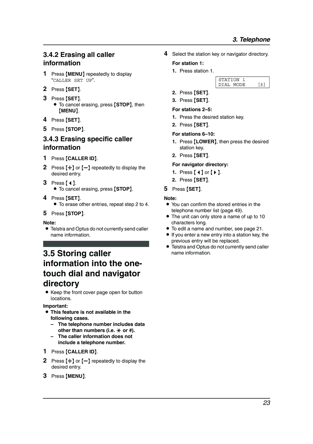 Panasonic KX-FP343AL manual Erasing all caller information, Erasing specific caller information, For navigator directory 