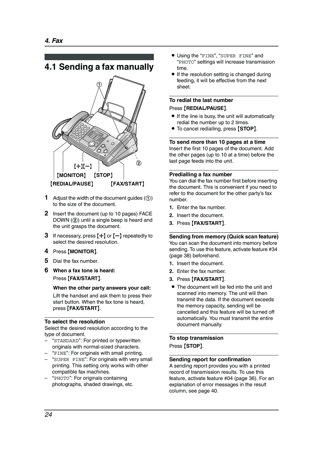 Panasonic KX-FP343AL Sending a fax manually 