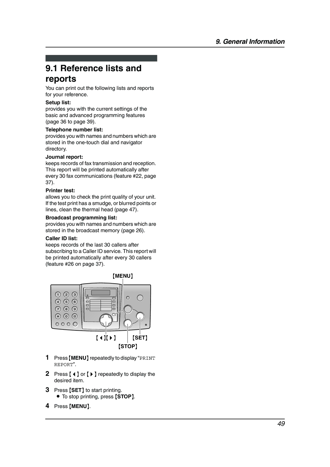 Panasonic KX-FP343AL manual Reference lists and reports 