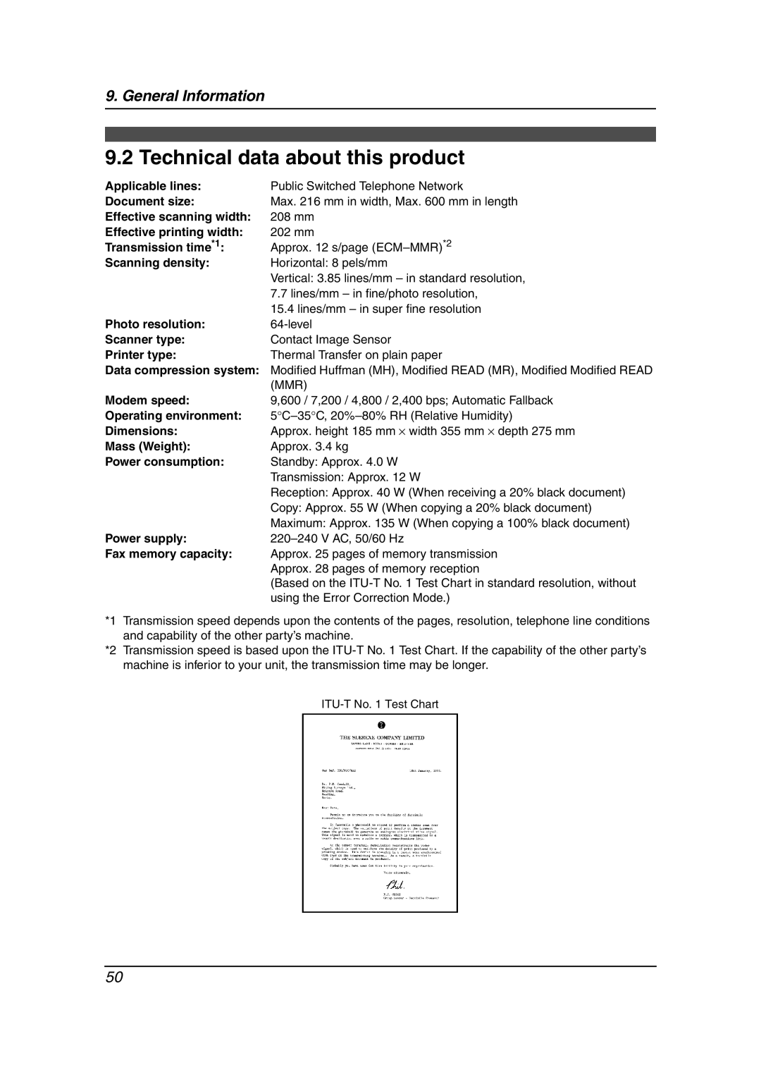 Panasonic KX-FP343AL manual Technical data about this product 