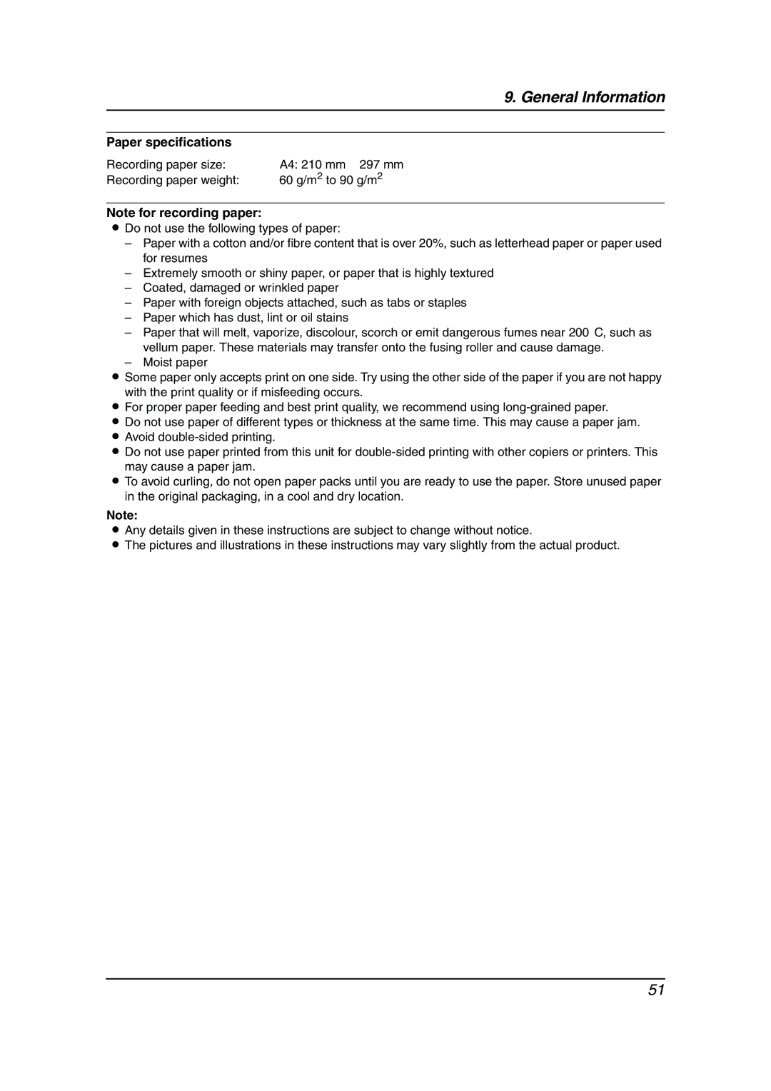 Panasonic KX-FP343AL manual Paper specifications 