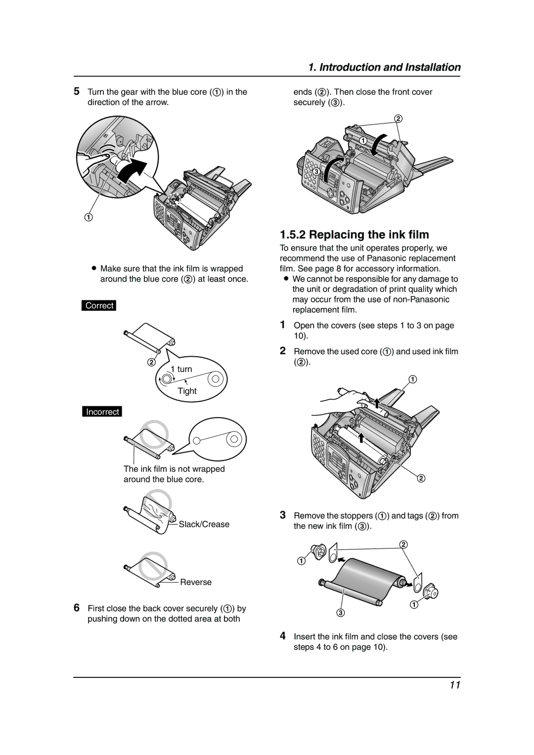 Panasonic KX-FP343HK, KX-FP363HK manual Replacing the ink film, Incorrect 