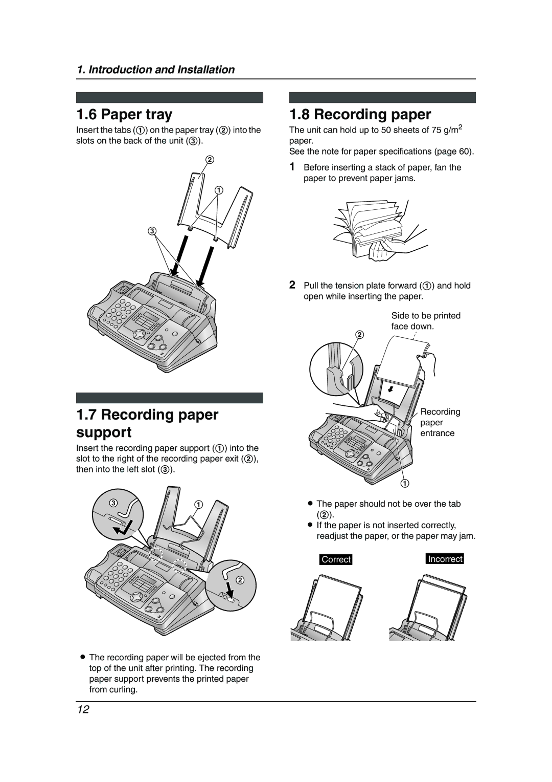 Panasonic KX-FP363HK, KX-FP343HK manual Paper tray, Recording paper support 