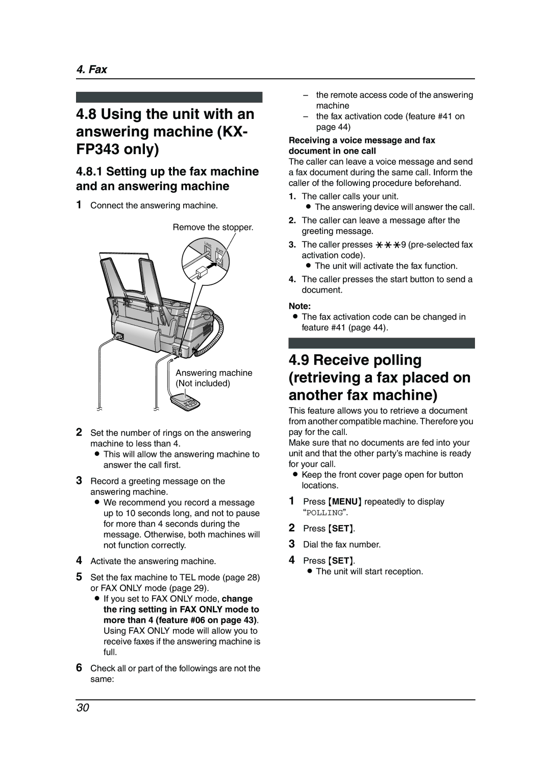 Panasonic KX-FP363HK, KX-FP343HK manual Using the unit with an answering machine KX- FP343 only 