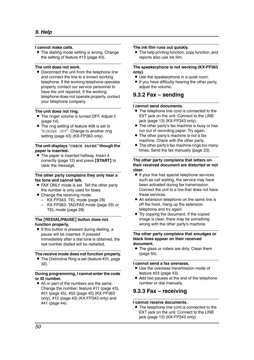 Panasonic KX-FP363HK, KX-FP343HK manual Fax sending, Fax receiving 