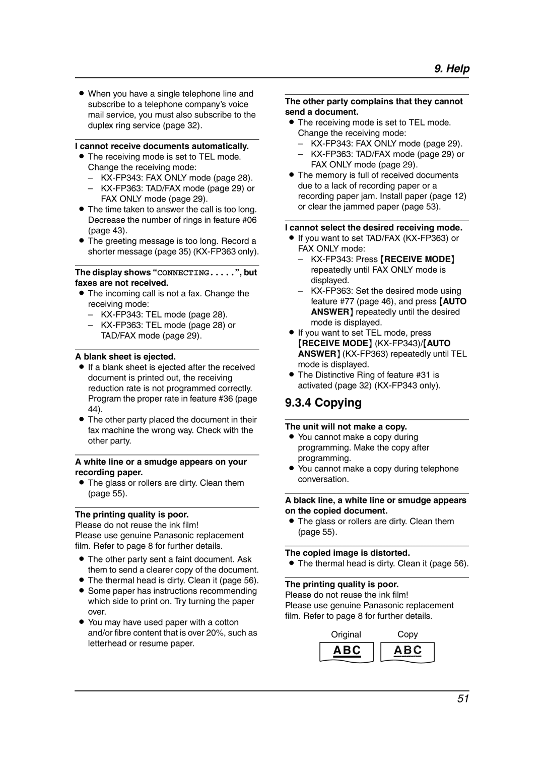 Panasonic KX-FP343HK, KX-FP363HK manual Copying 