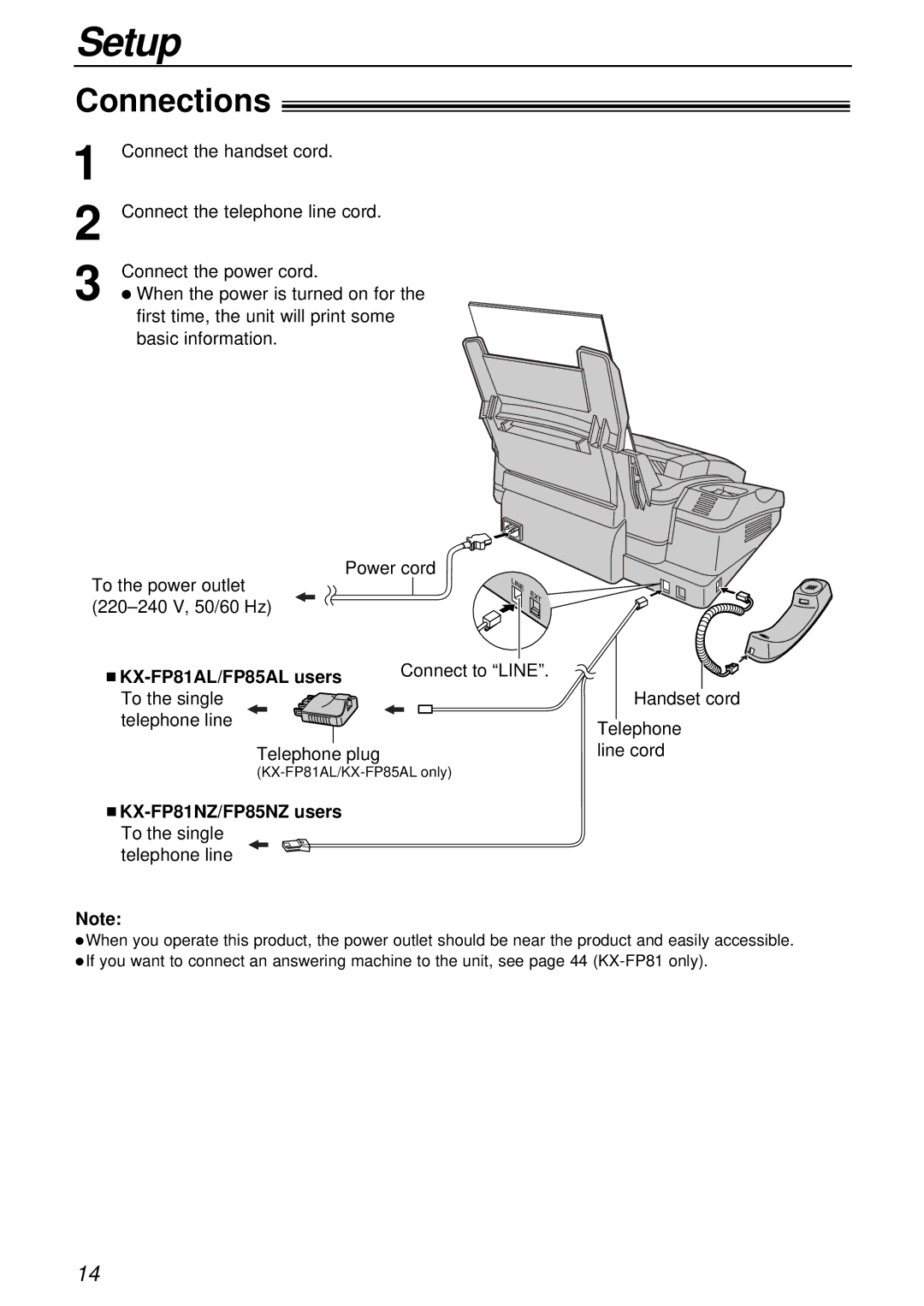 Panasonic KX-FP85AL manual Connections, KX-FP81AL/FP85AL users, KX-FP81NZ/FP85NZ users To the single 