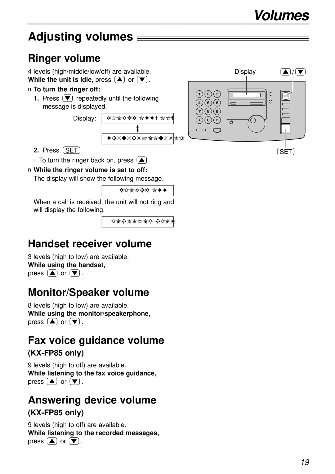 Panasonic KX-FP85AL, KX-FP81AL manual Volumes, Adjusting volumes 