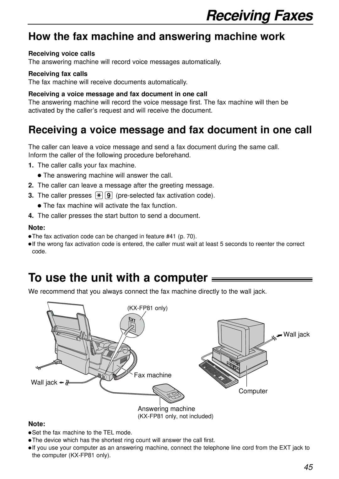 Panasonic KX-FP85AL, KX-FP81AL manual To use the unit with a computer, How the fax machine and answering machine work 