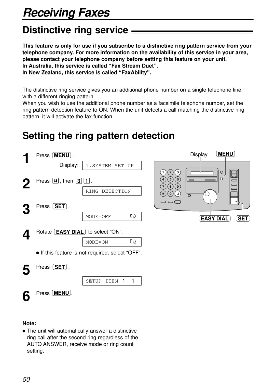 Panasonic KX-FP81AL, KX-FP85AL manual Distinctive ring service, Setting the ring pattern detection, To select on 