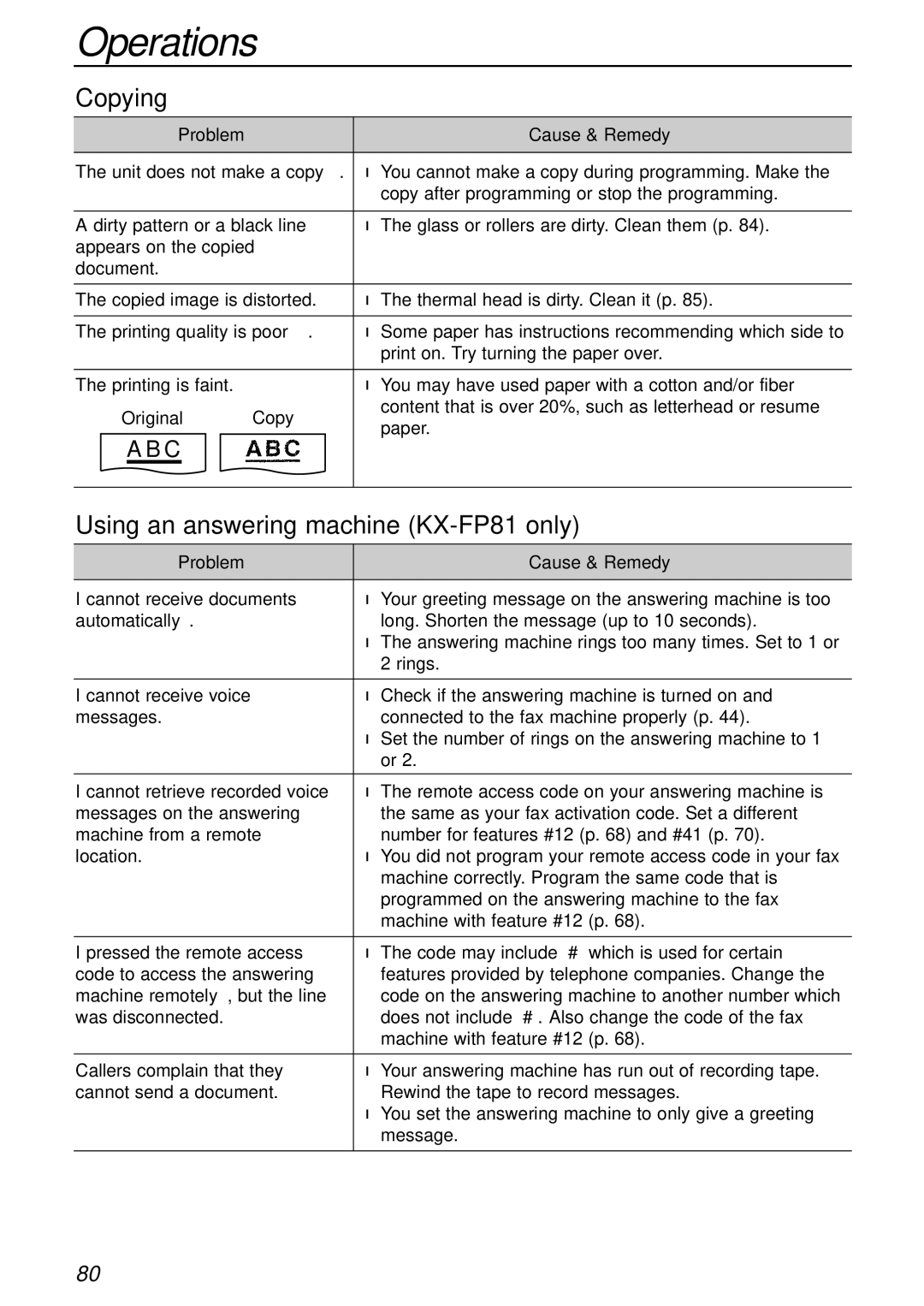 Panasonic KX-FP81AL, KX-FP85AL manual Copying, Using an answering machine KX-FP81 only 