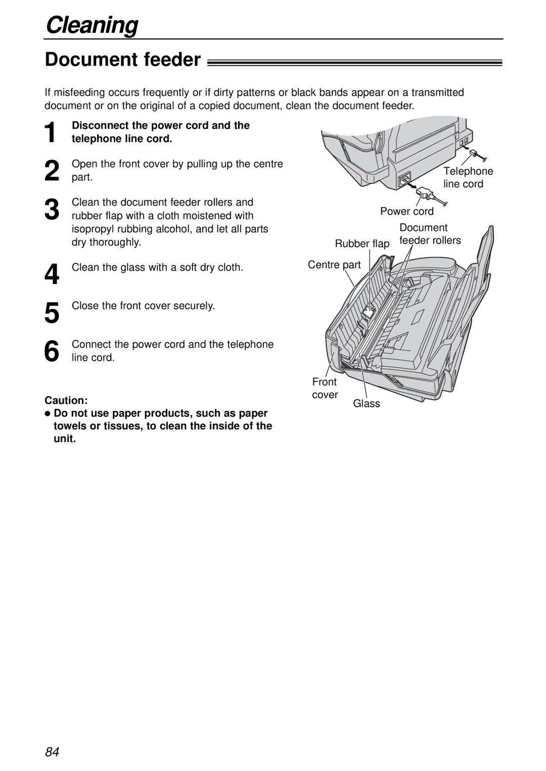 Panasonic KX-FP81AL, KX-FP85AL manual Cleaning, Document feeder 