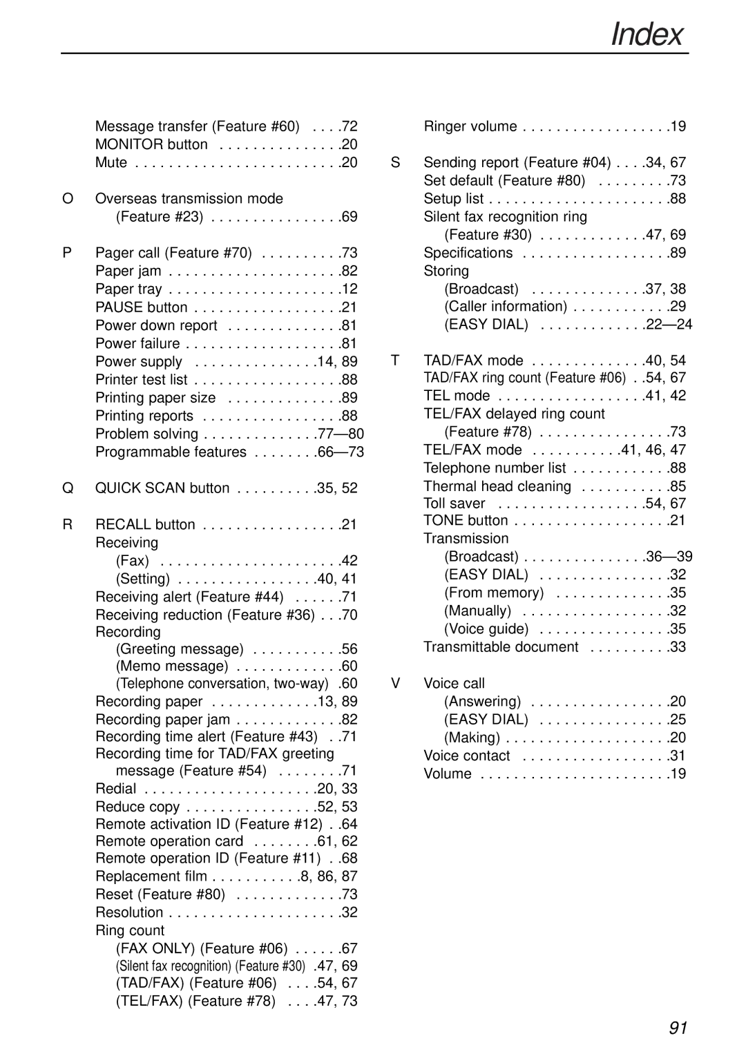 Panasonic KX-FP85AL, KX-FP81AL manual Index 