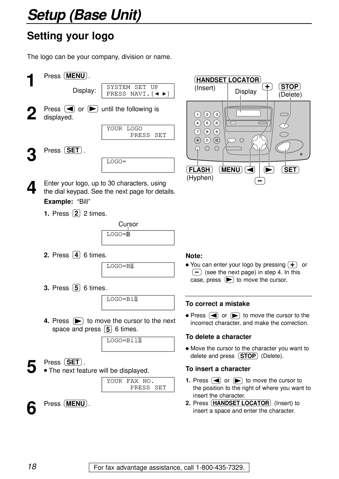 Panasonic KX-FPC161 manual Setting your logo, Handset Locator, Flash Menu SET 