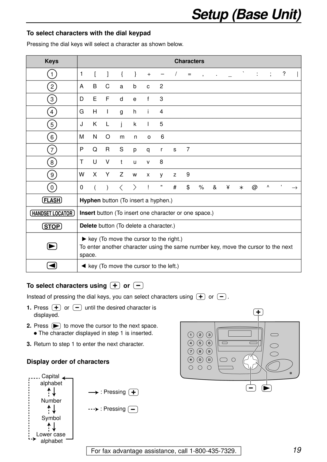 Panasonic KX-FPC161 To select characters with the dial keypad, To select characters using, Display order of characters 