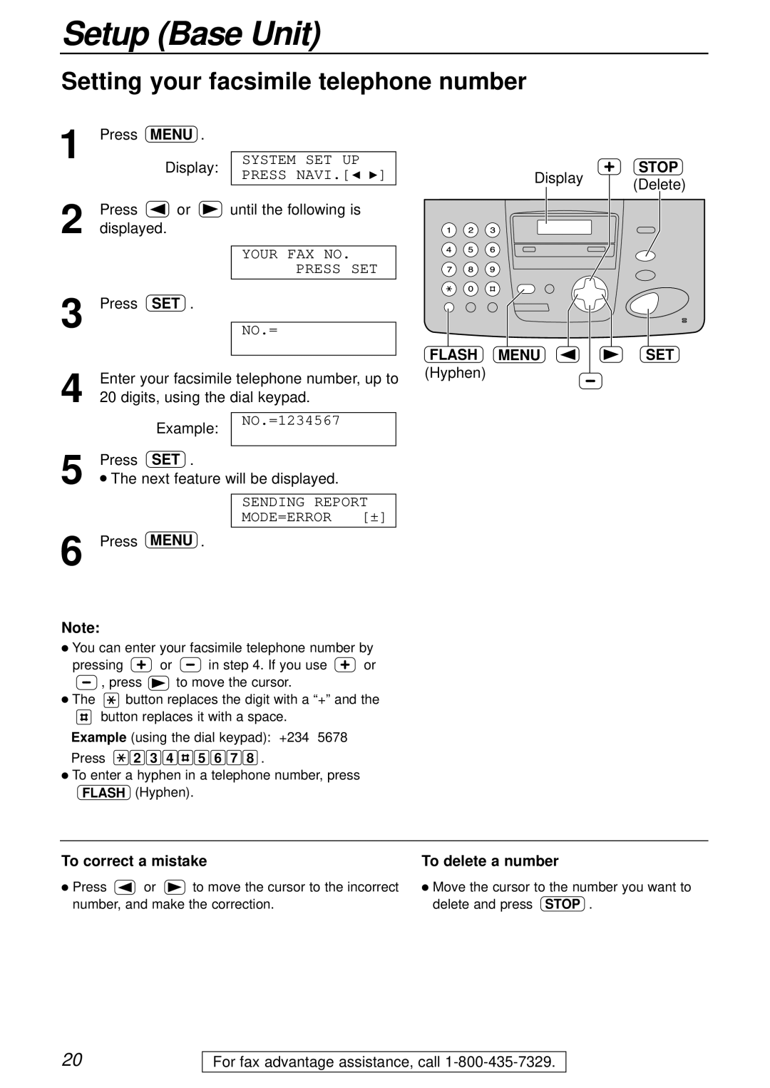 Panasonic KX-FPC161 manual Setting your facsimile telephone number, Flash Menu, Stop 