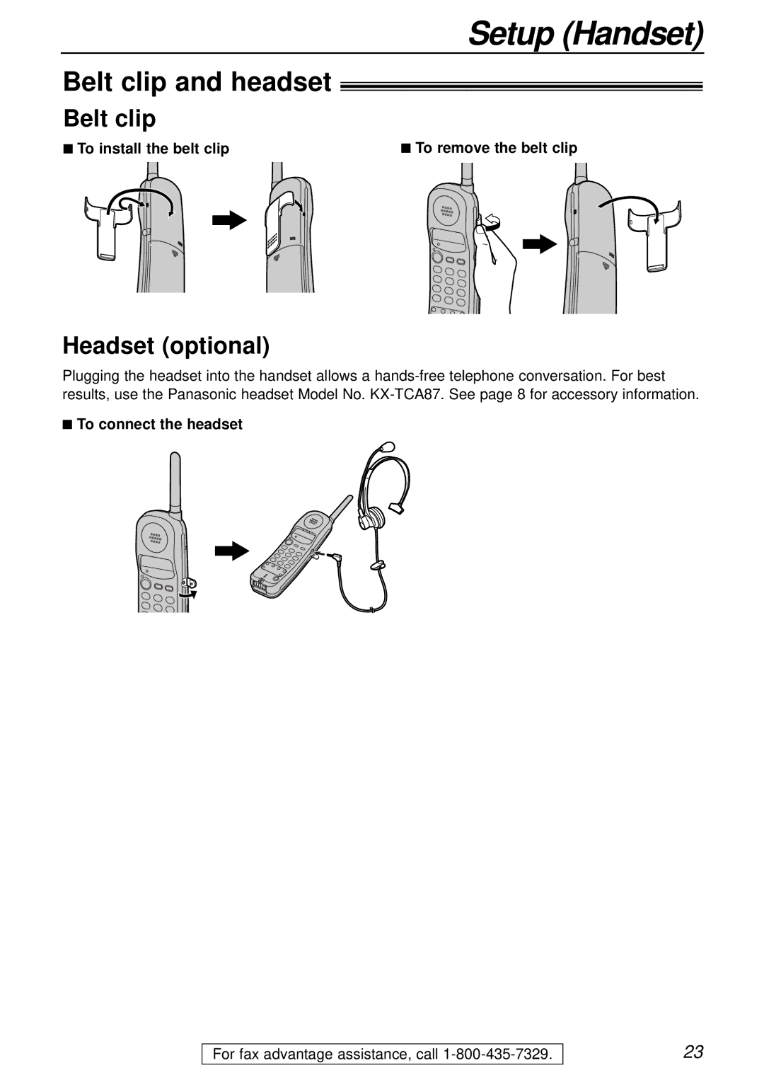 Panasonic KX-FPC161 manual Belt clip and headset, Headset optional, To install the belt clip To remove the belt clip 