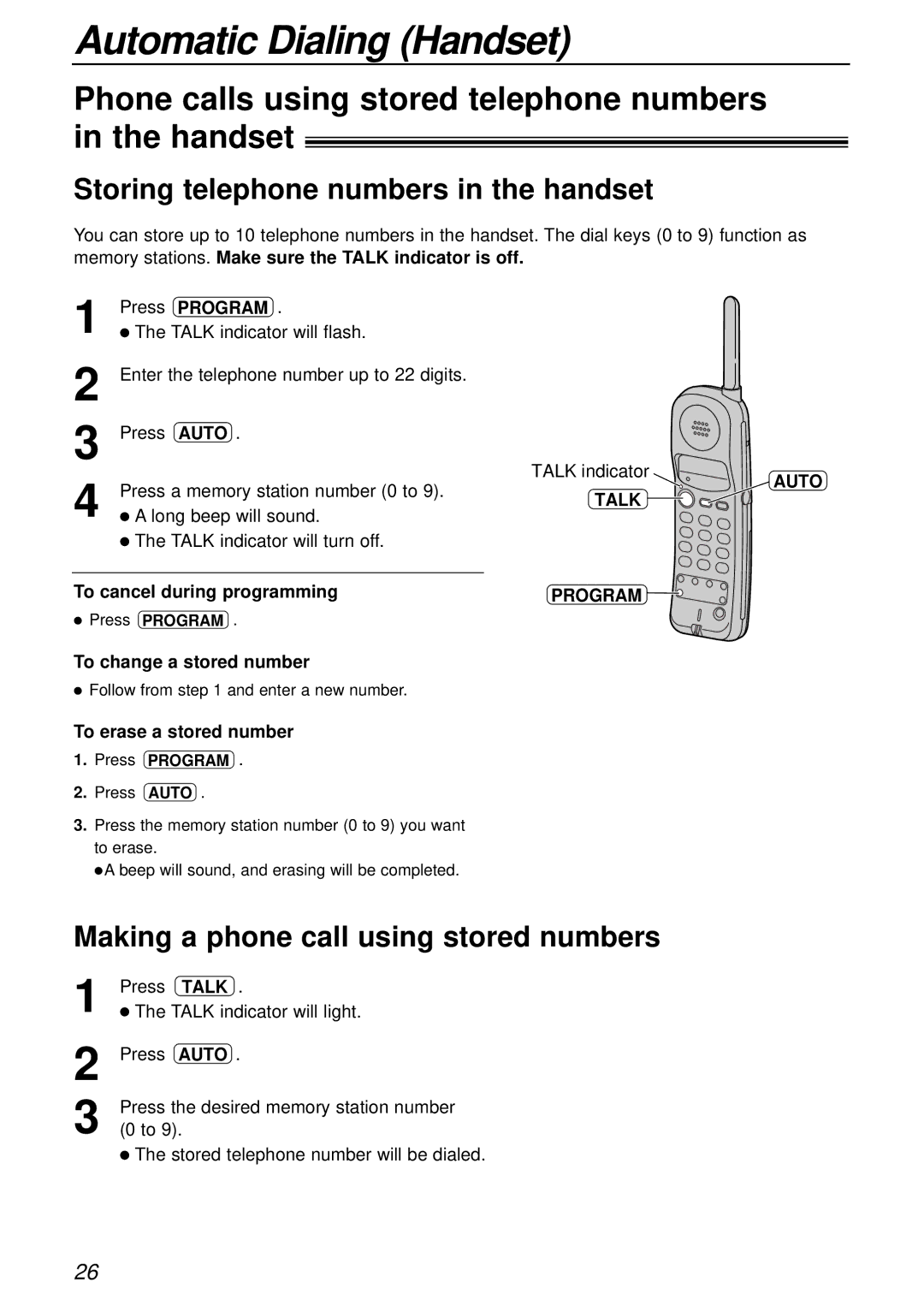 Panasonic KX-FPC161 manual Automatic Dialing Handset, Phone calls using stored telephone numbers in the handset 