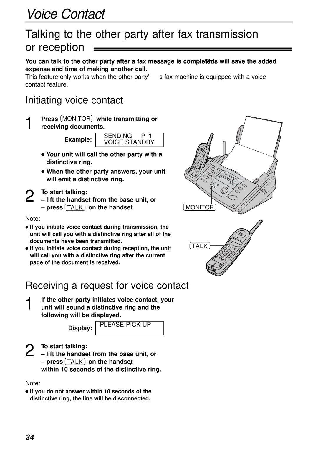 Panasonic KX-FPC161 manual Voice Contact, Initiating voice contact, Receiving a request for voice contact, Monitor Talk 