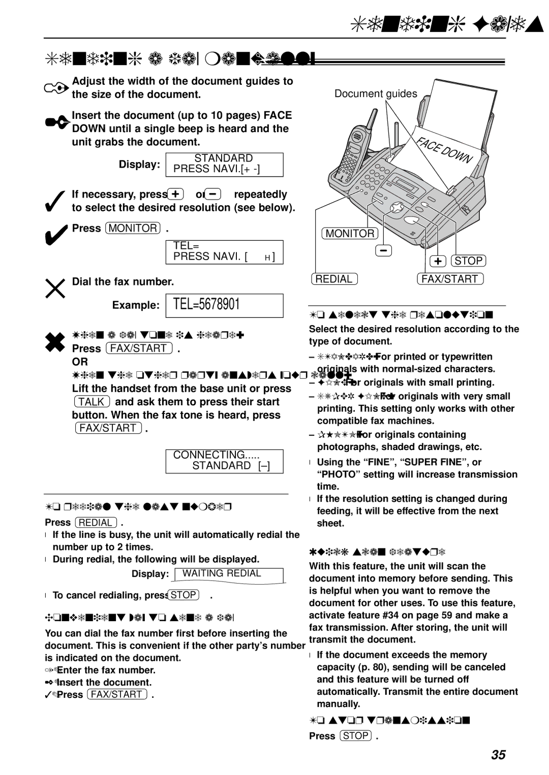 Panasonic KX-FPC161 Sending Faxes, Sending a fax manually, Redial FAX/START 