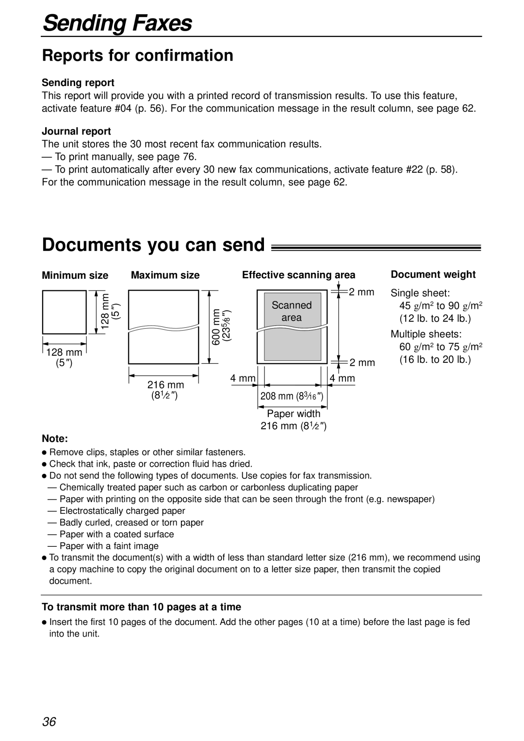 Panasonic KX-FPC161 manual Documents you can send, Reports for confirmation 