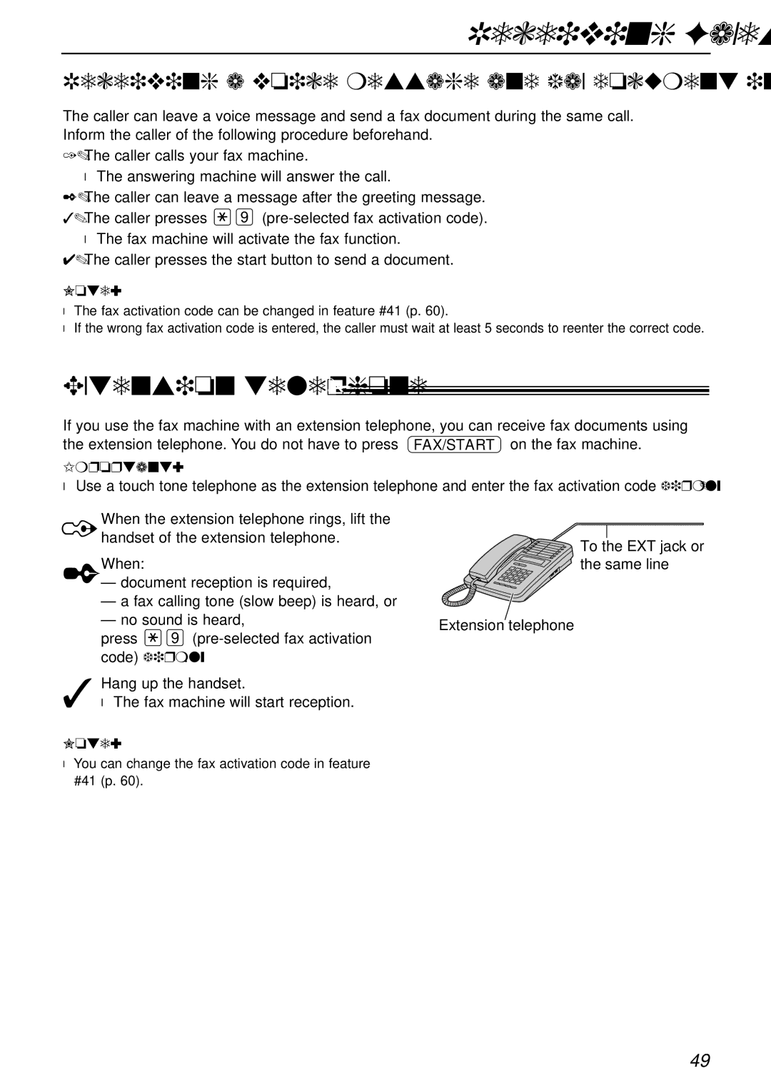 Panasonic KX-FPC161 manual Extension telephone, Receiving a voice message and fax document in one call 