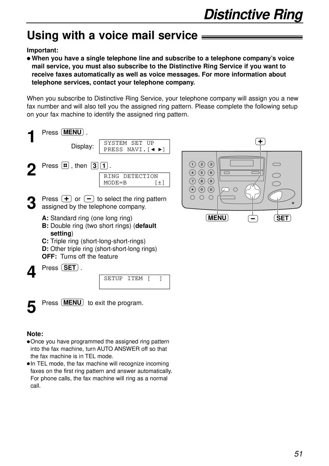 Panasonic KX-FPC161 manual Distinctive Ring, Using with a voice mail service 