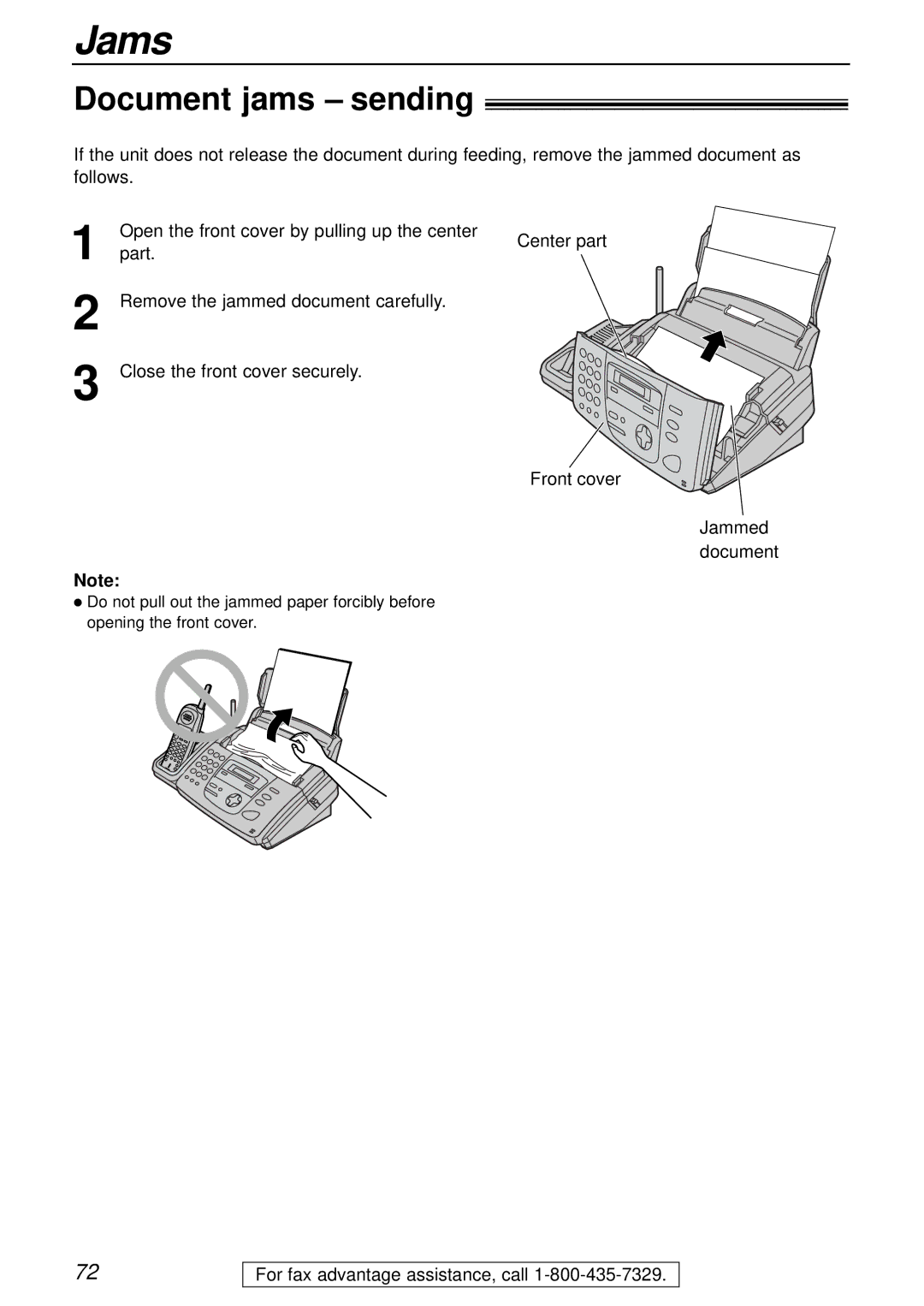 Panasonic KX-FPC161 manual Document jams sending 