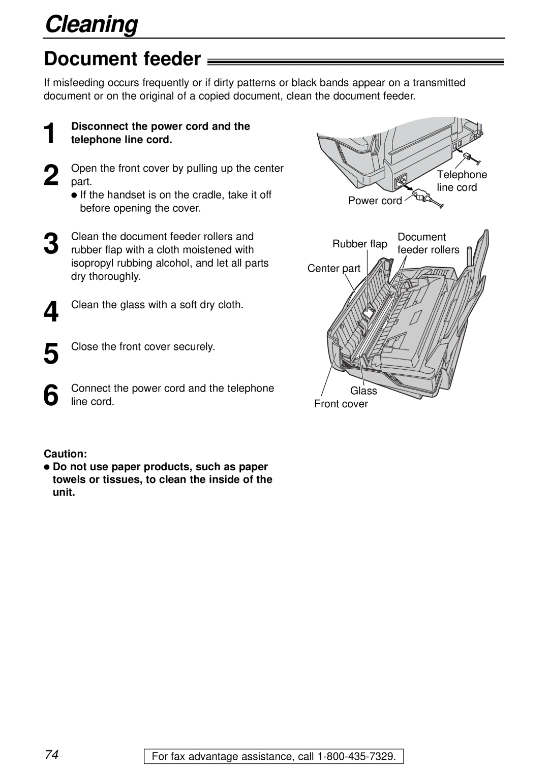 Panasonic KX-FPC161 manual Cleaning, Document feeder 