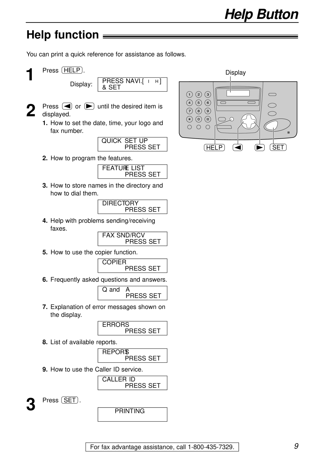 Panasonic KX-FPC161 manual Help Button, Help function, Help SET 