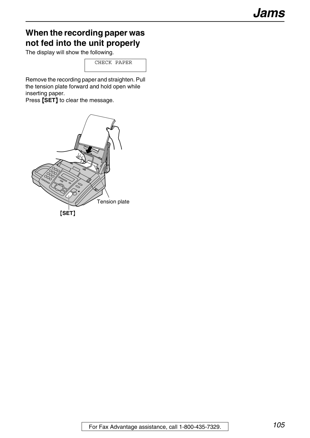 Panasonic KX-FPG371 manual When the recording paper was not fed into the unit properly 