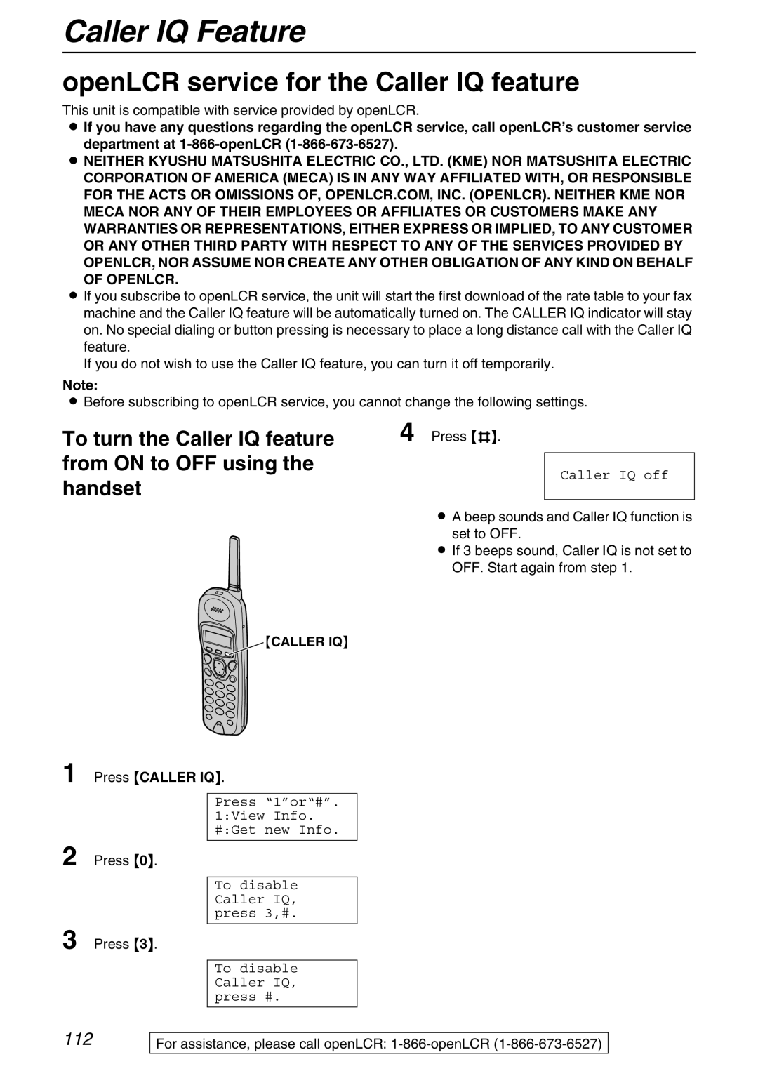 Panasonic KX-FPG371 manual Caller IQ Feature, OpenLCR service for the Caller IQ feature, To turn the Caller IQ feature 