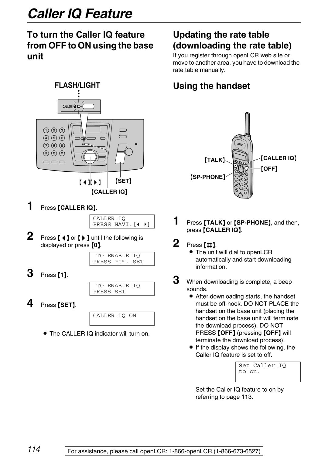 Panasonic KX-FPG371 Updating the rate table downloading the rate table, Set the Caller IQ feature to on by referring to 