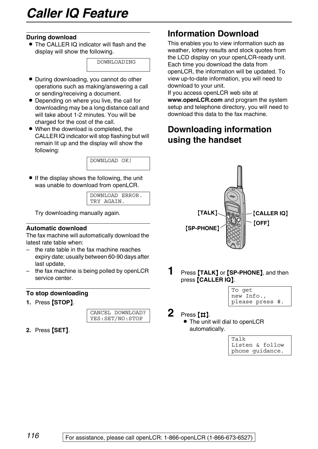 Panasonic KX-FPG371 manual Information Download, During download, Automatic download, To stop downloading 