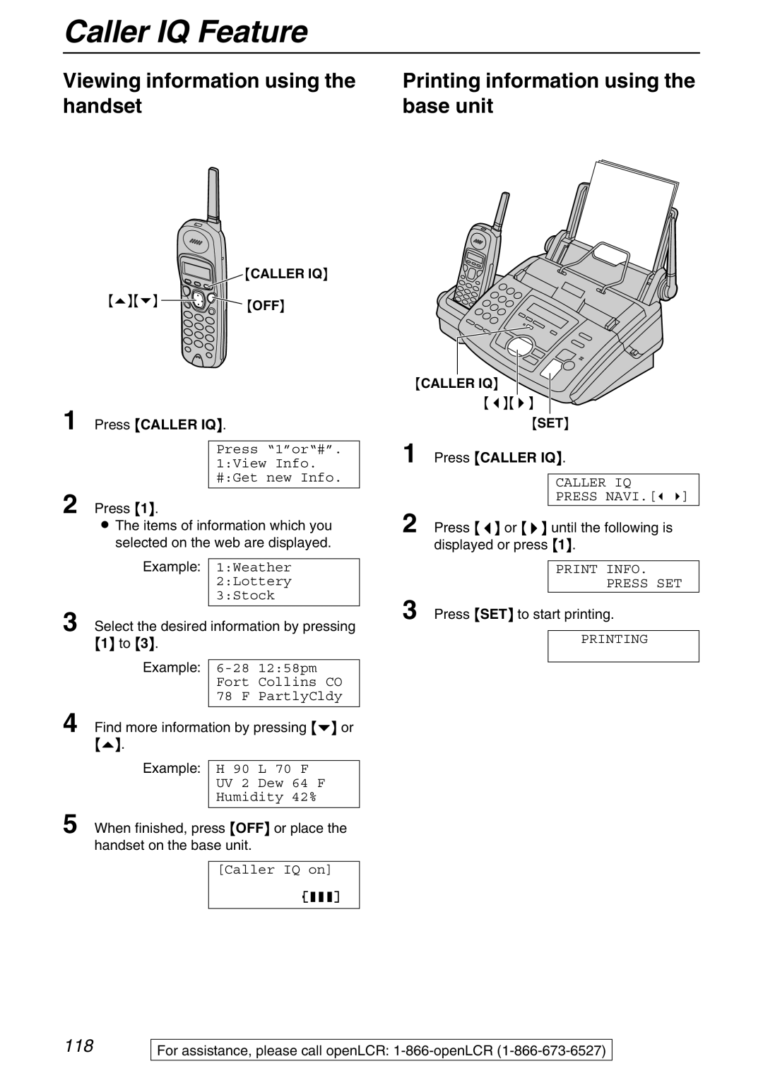 Panasonic KX-FPG371 manual Viewing information using, Handset Base unit, Select the desired information by pressing Example 