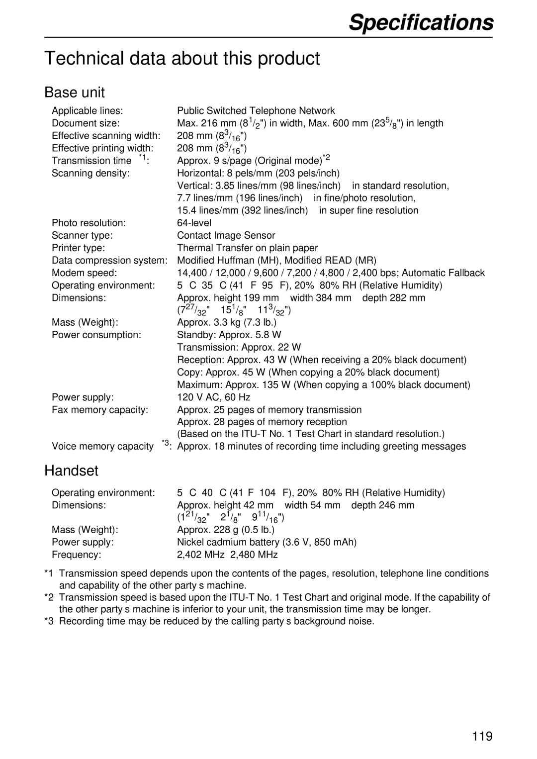 Panasonic KX-FPG371 manual Specifications, Technical data about this product 