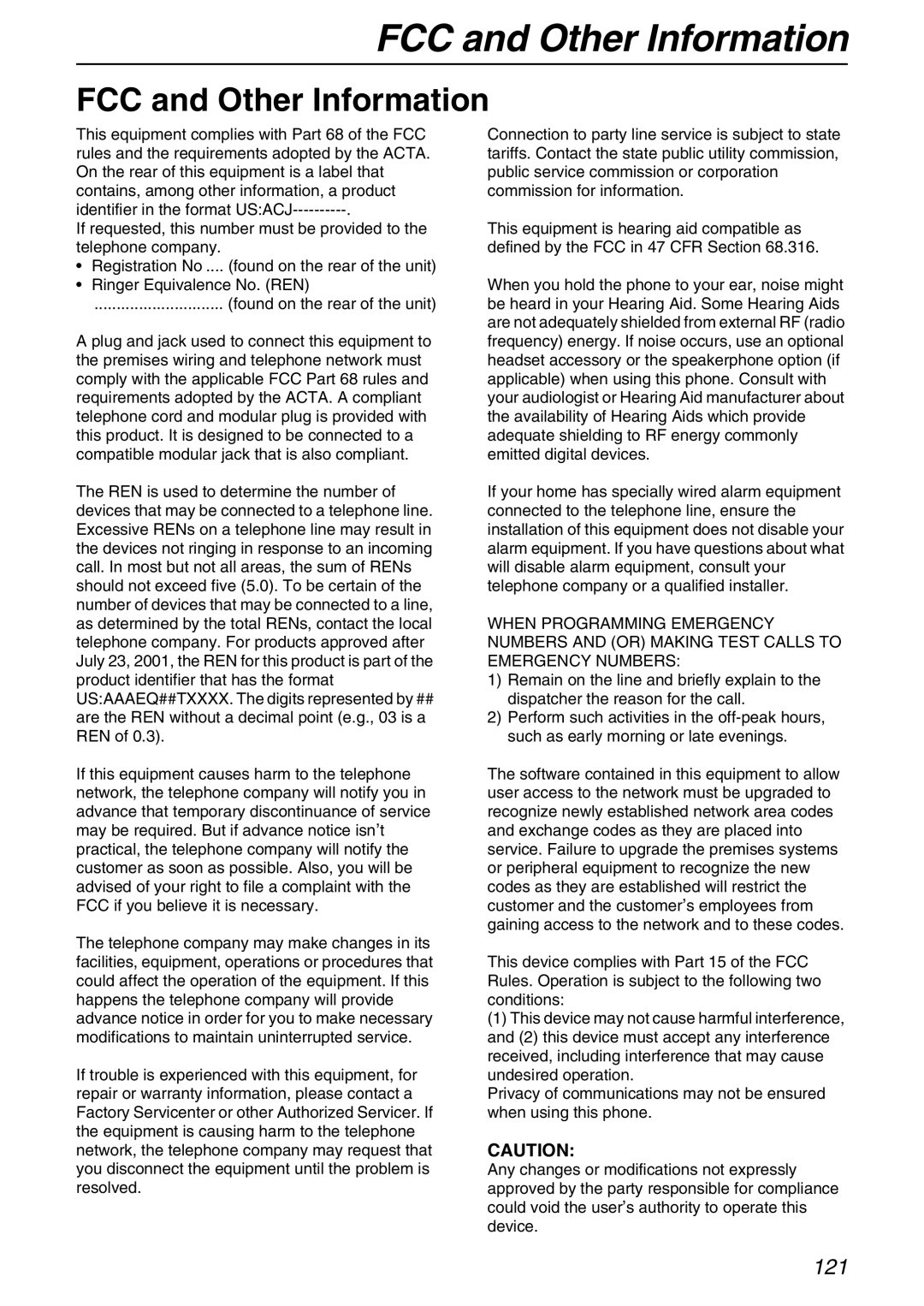 Panasonic KX-FPG371 manual FCC and Other Information 