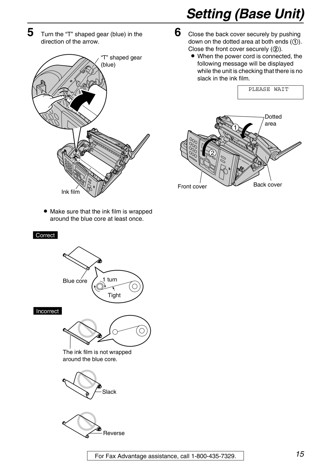 Panasonic KX-FPG371 manual Turn the T shaped gear blue in the direction of the arrow, Please Wait 