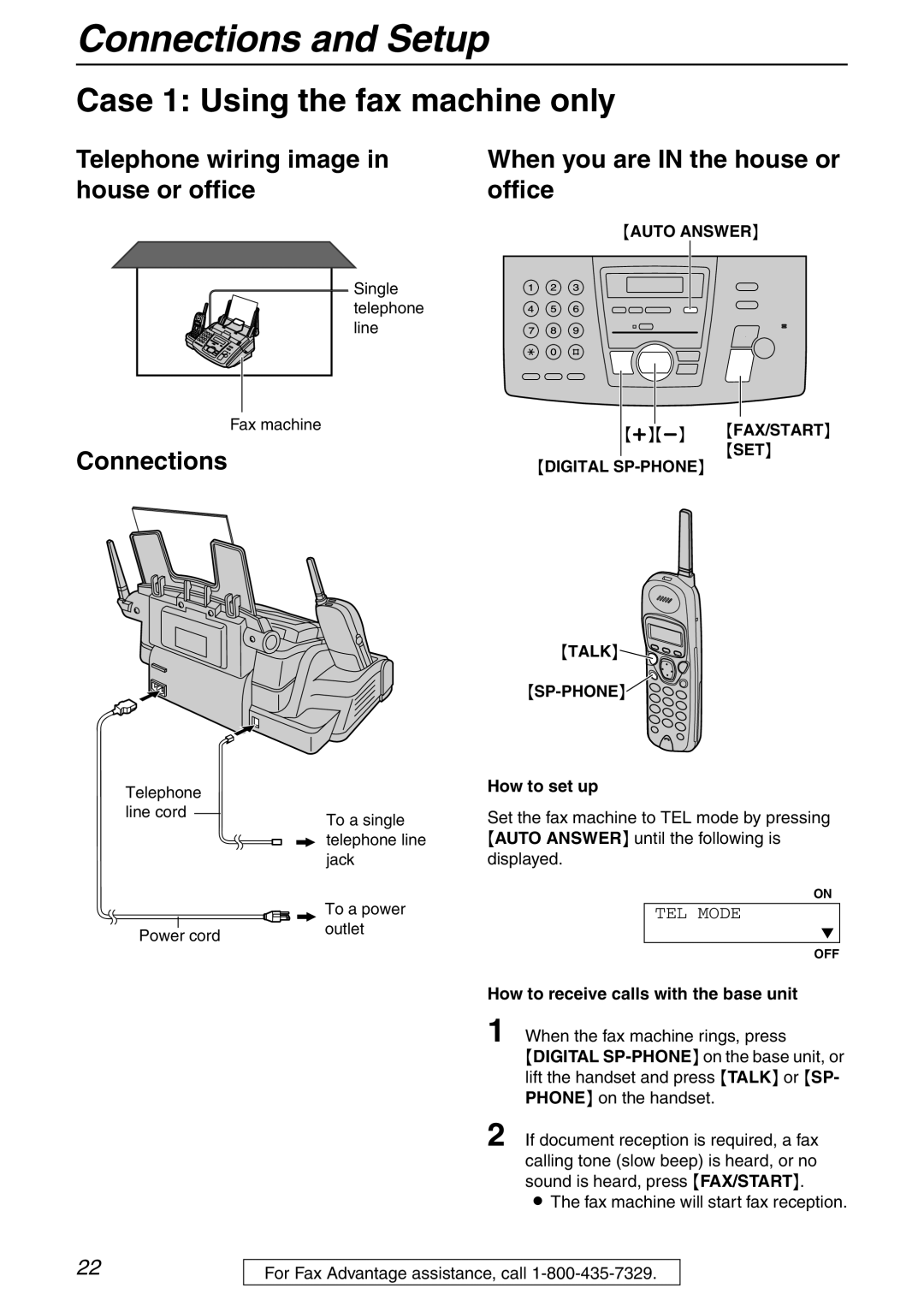 Panasonic KX-FPG371 manual Case 1 Using the fax machine only, Telephone wiring image, House or office Office, Connections 