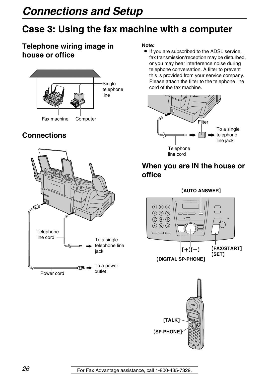 Panasonic KX-FPG371 manual Case 3 Using the fax machine with a computer, Telephone wiring image in house or office 