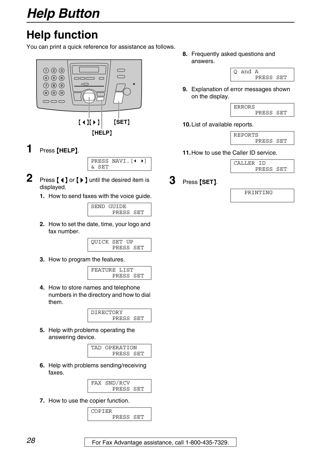 Panasonic KX-FPG371 manual Help Button, Help function 