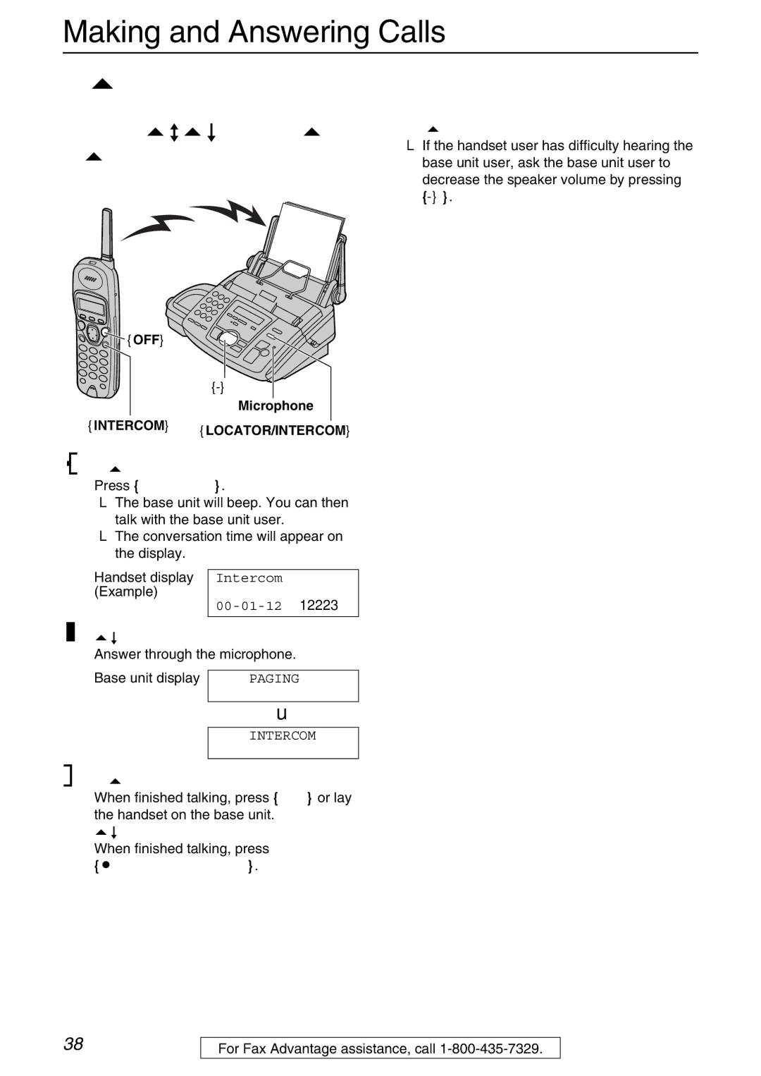 Panasonic KX-FPG371 manual Paging the base unit from the handset, Handset Press Intercom, Base unit 