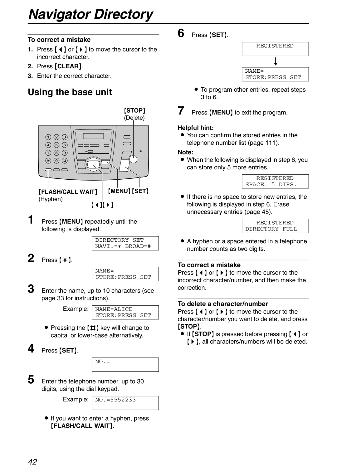 Panasonic KX-FPG371 manual Using the base unit, Press Menu repeatedly until the following is displayed 