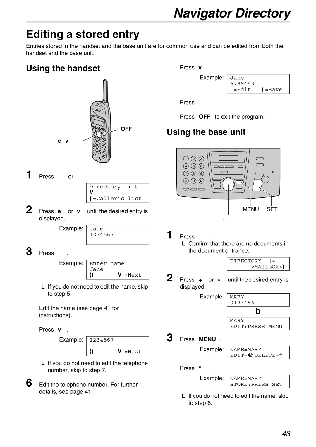 Panasonic KX-FPG371 manual Editing a stored entry 