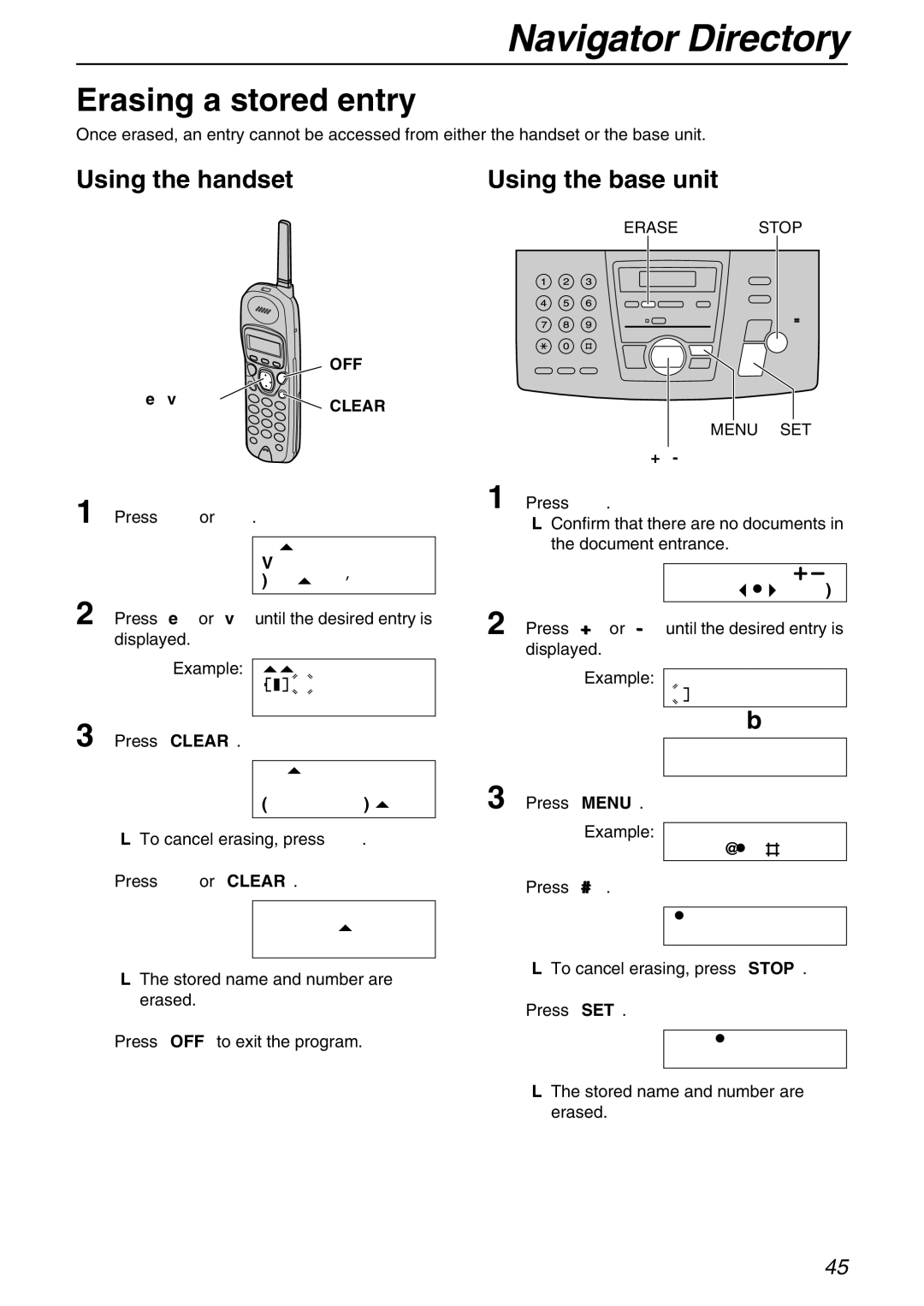 Panasonic KX-FPG371 manual Erasing a stored entry 