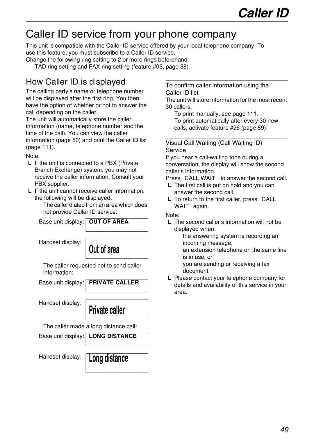 Panasonic KX-FPG371 manual Caller ID service from your phone company, How Caller ID is displayed 