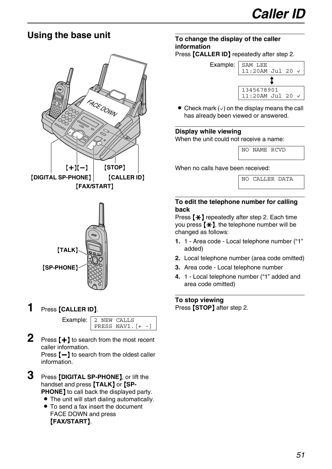 Panasonic KX-FPG371 manual Press Caller ID, To change the display of the caller information 