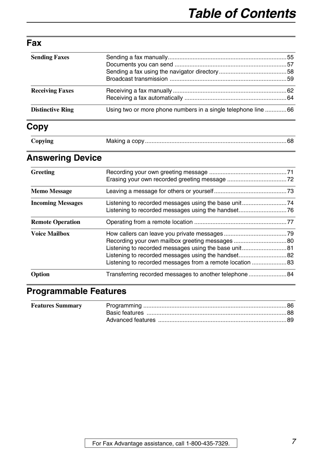 Panasonic KX-FPG371 manual Table of Contents 